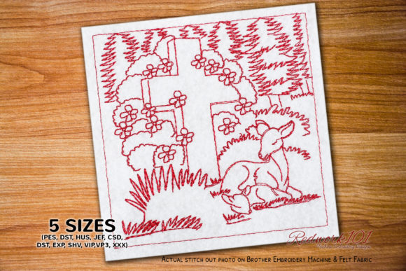 Deer Sitting by God Crossword Redwork – A Designer's Take