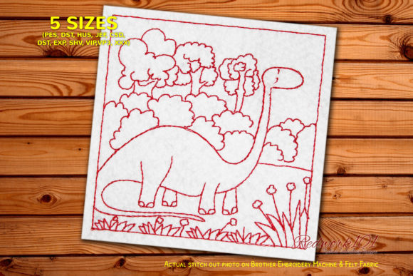 Dinosaur with Long Neck in Jungle: Embroidery Design Review