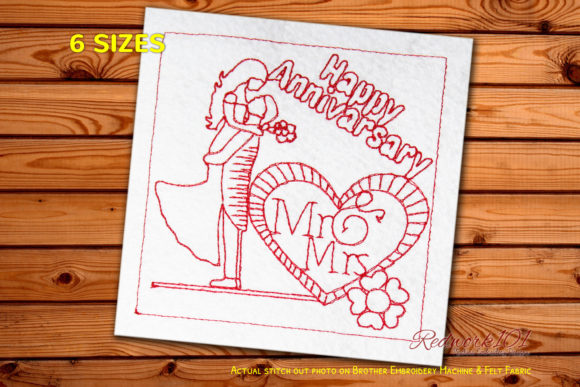 Mr. and Mrs. with Decorated Hearts Redwork Review