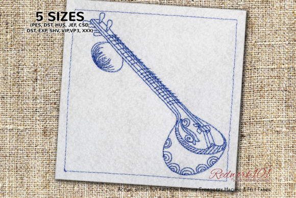 Sitar Stringed Instrument Embroidery for Seasonal Collections