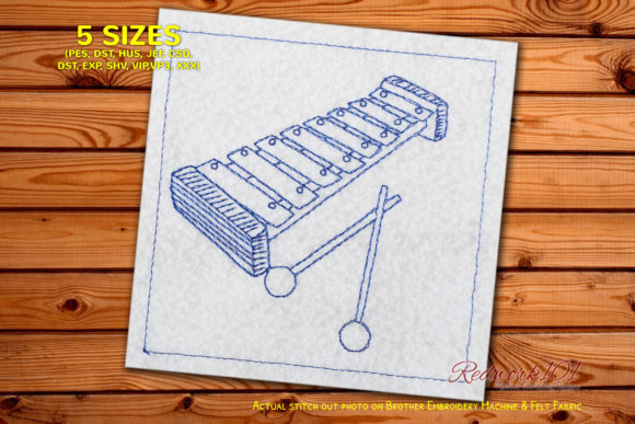 Xylophone Redwork: A Music Lover's Embroidery Design for Small Shops